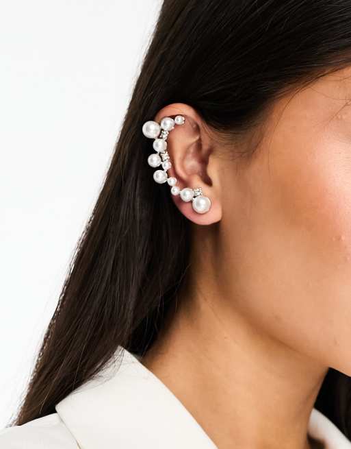 Pearl ear climber deals earrings