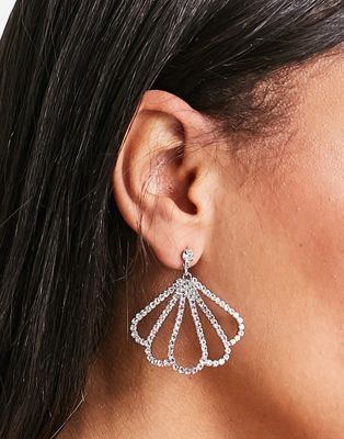 True Decadence statement fan earrings in silver crystal