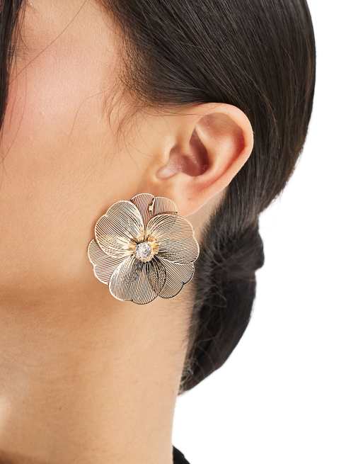 True Decadence statement flower stud earrings in gold, 2 of 4