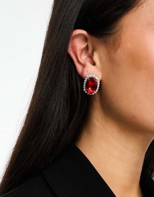 True Decadence - Statement oorbellen met siersteen in rood