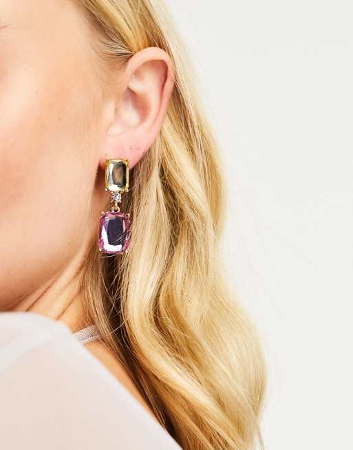 True Decadence - Statement oorhangers met siersteentjes in paars en geel