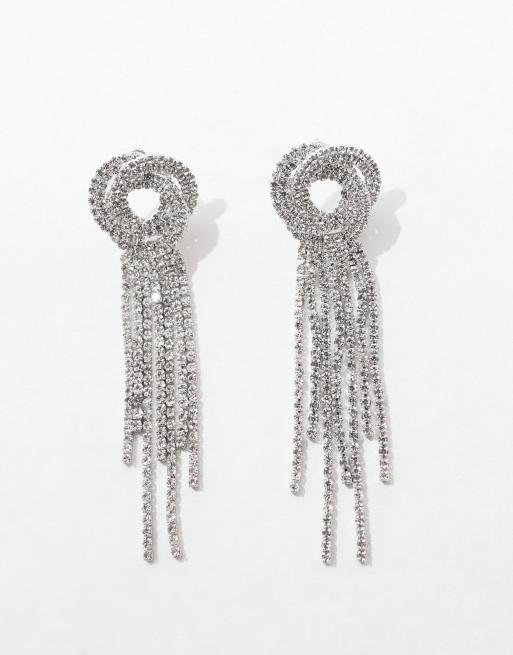 True Decadence statement swirl crystal drop earrings in silver, 2 of 4