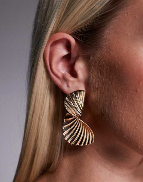 True Decadence statement textured fan earrings in gold - view 1