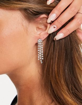 True Decadence statement waterfall earrings in silver crystal - ASOS Price Checker