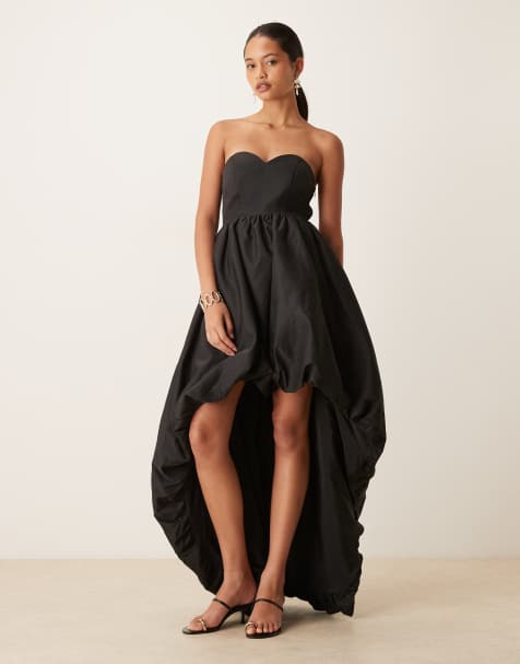 True Decadence Strapless hi low maxi dress in black