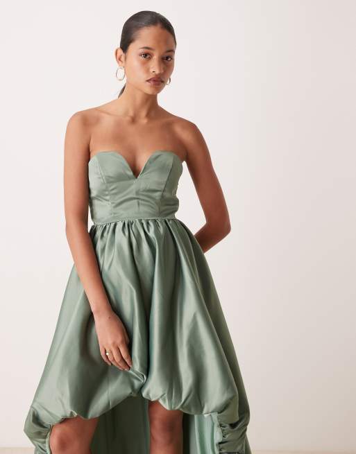 True Decadence Strapless hi low maxi dress in green, 2 of 4