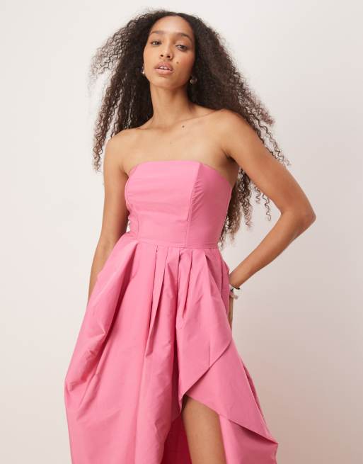 True Decadence strapless midi dress in bright pink, 2 of 4