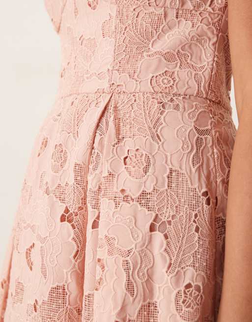 True Decadence Strapless midi dress in dusty pink cutwork, 3 of 4
