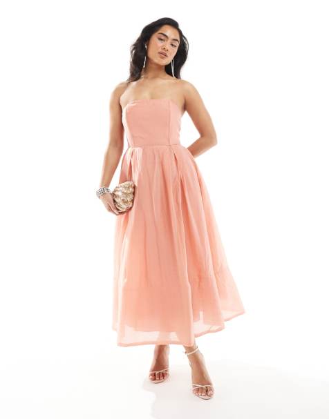 True Decadence Strapless midi dress in peach