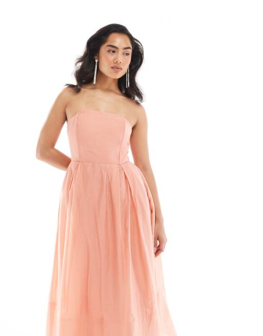 True Decadence Strapless midi dress in peach, 2 of 4
