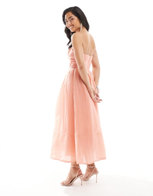 True Decadence Strapless midi dress in peach, 4 of 4