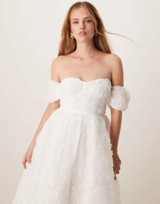 True Decadence strapless midi dress in white applique mesh, 3 of 4