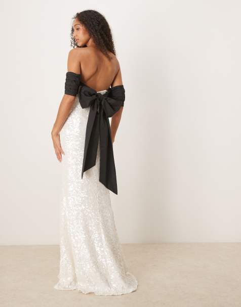 True Decadence Strapless midi dress in white black