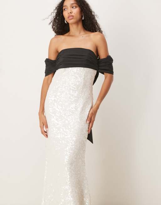 True Decadence Strapless midi dress in white black, 2 of 4
