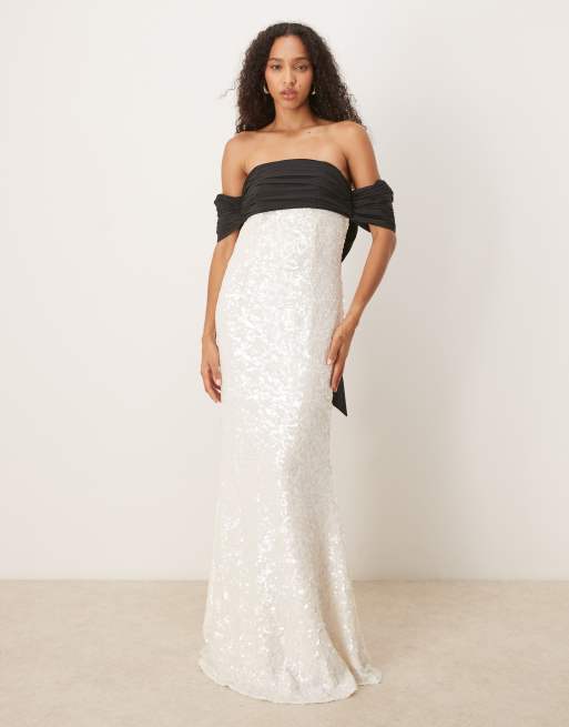 True Decadence Strapless midi dress in white black, 3 of 4