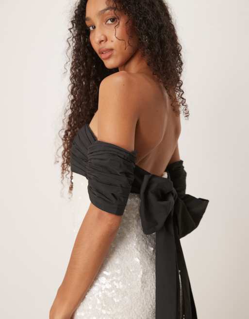 True Decadence Strapless midi dress in white black, 4 of 4