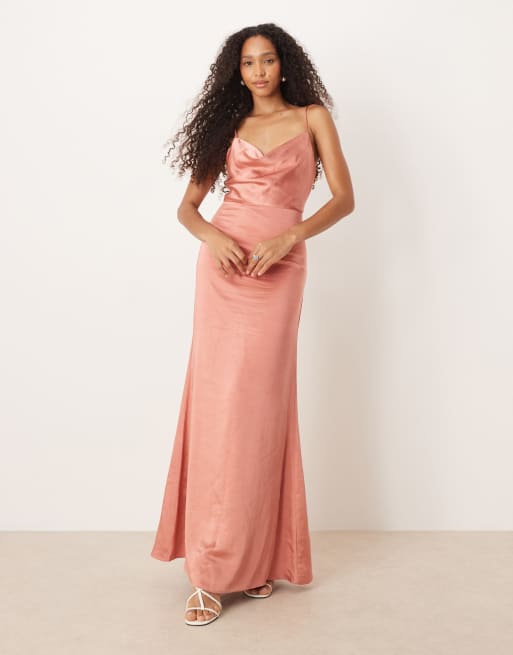 True Decadence Strappy slip maxi dress in dusty peach
