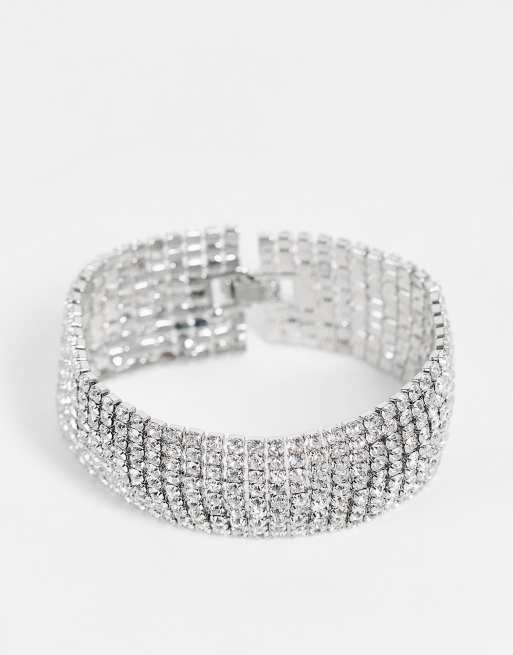 True Decadence – Strassbesetztes Manschetten-Armband in Silber