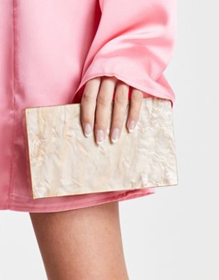 True Decadence structured box clutch bag in marbled real resin