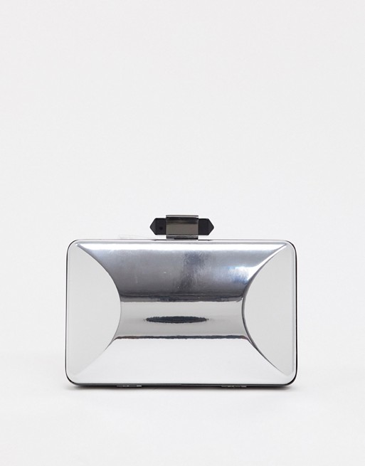 True Decadence structured clutch bag in mirrored silver