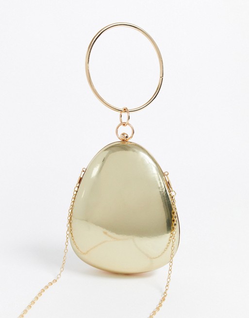 True Decadence structured grab bag in gold mirror with ring handle