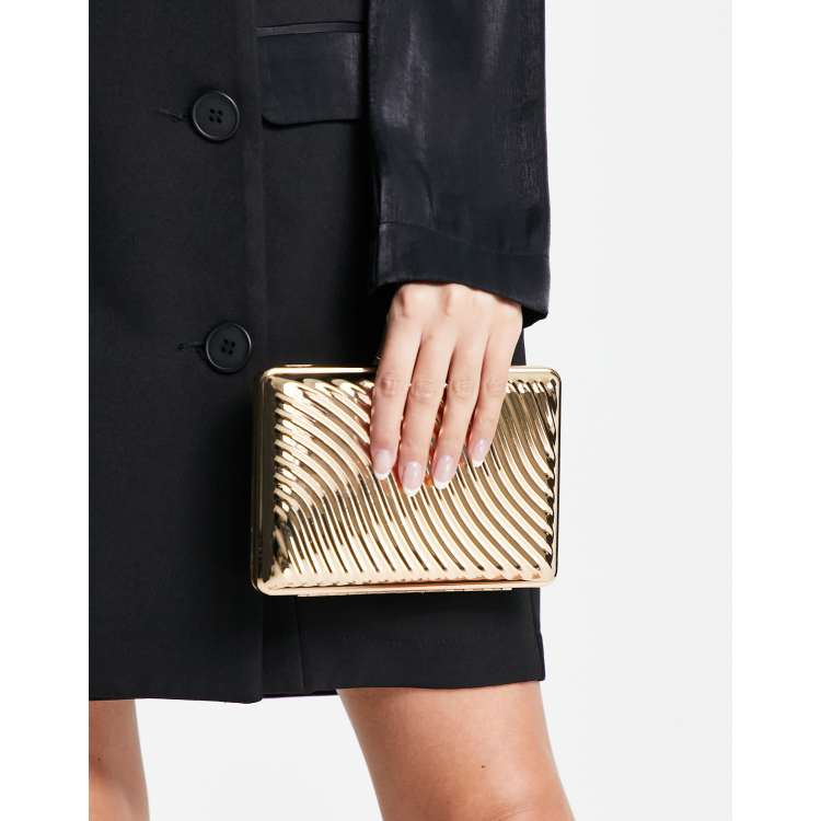 Gold Metallic Box Clutch Bag