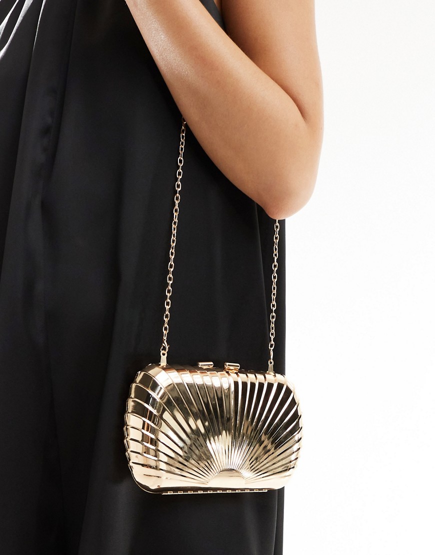 True Decadence structured metal clutch bag with texture in gold