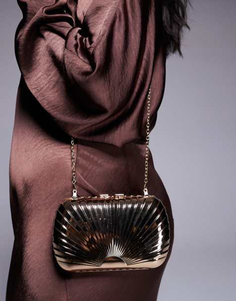 True Decadence structured metal clutch bag with texture in gold - view 1
