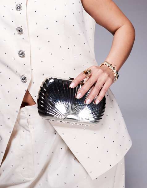 True Decadence structured metal clutch bag with texture in silver - view 1