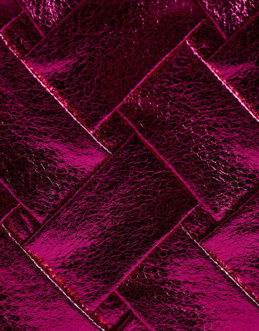 True Decadence structured woven clutch bag in metallic pink, 3 of 4