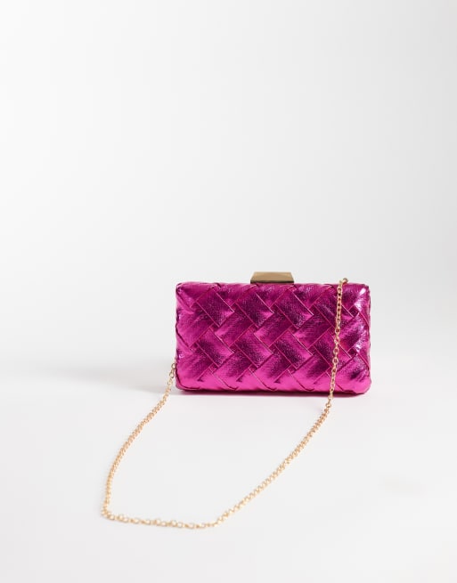 True Decadence structured woven clutch bag in metallic pink, 4 of 4