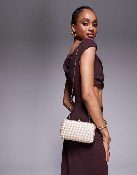True Decadence structured woven satin clutch bag in blush pink - view 1