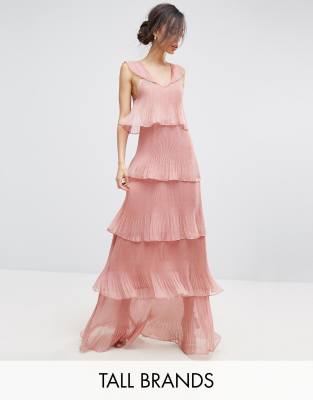 pleated layered maxi dress
