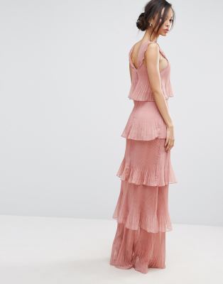pleated layered maxi dress