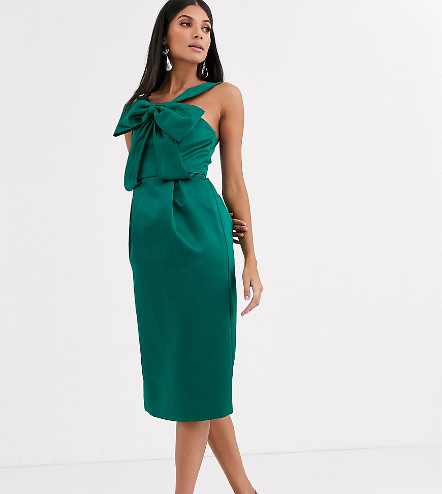 True Decadence Tall – Grön midiklänning med asymmetrisk rem och extrem rosett