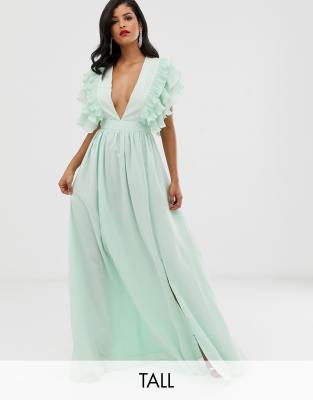 true decadence premium plunge front maxi dress with shoulder detail