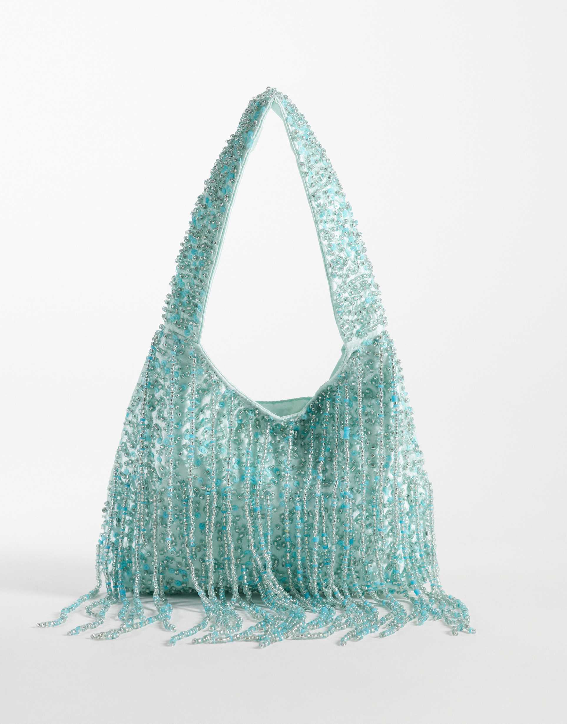 true decadence tassle embellished shoulder bag in teal blue