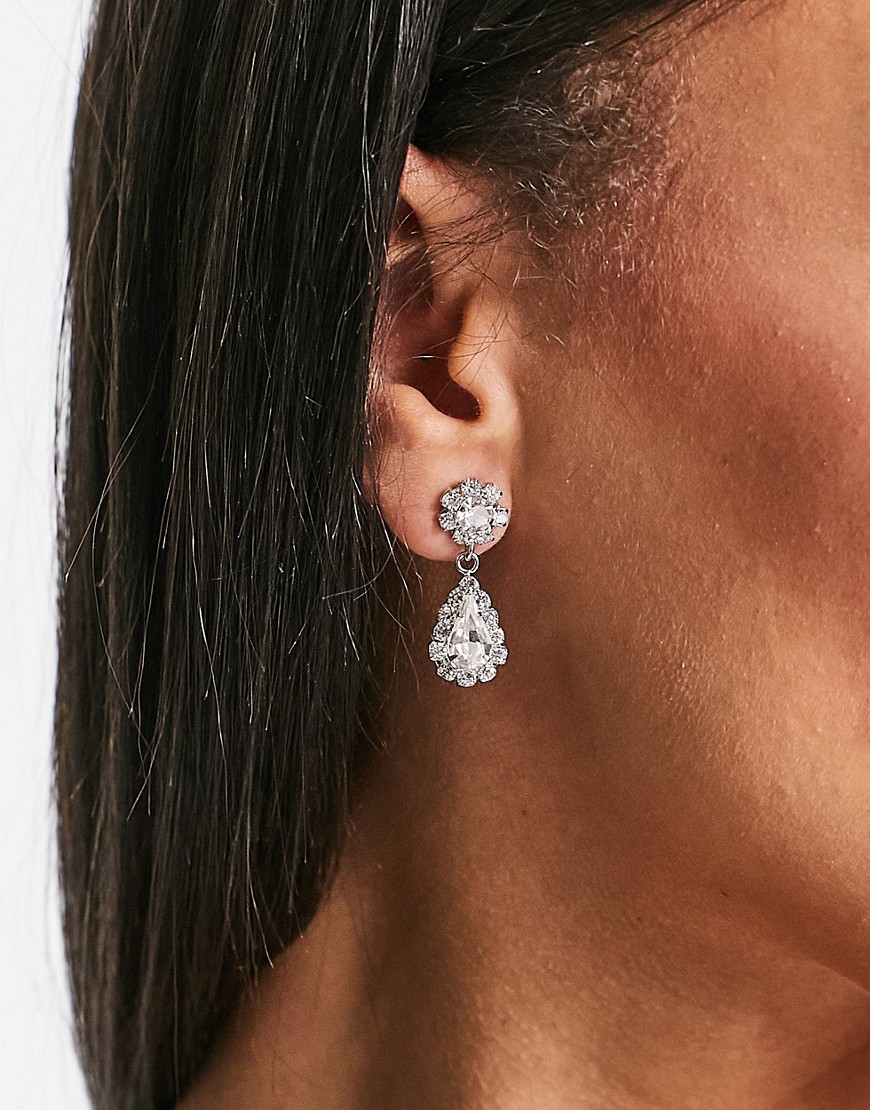 True Decadence teardrop drop earrings in silver crystal