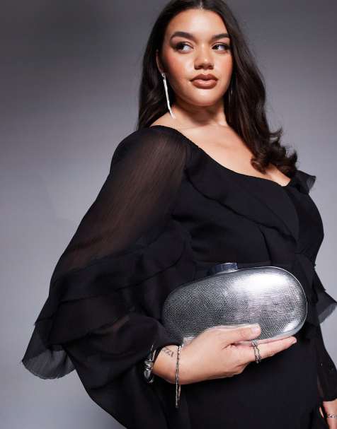 True Decadence textured metallic clutch bag in silver - view 1