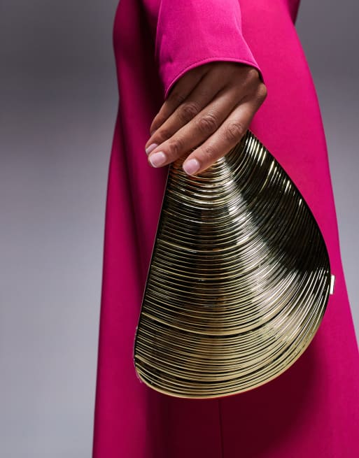 True Decadence textured shell clutch bag in gold, 2 of 4