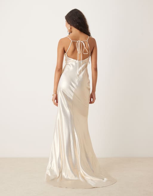 True Decadence Tie back midi dress in white metallic, 2 of 4