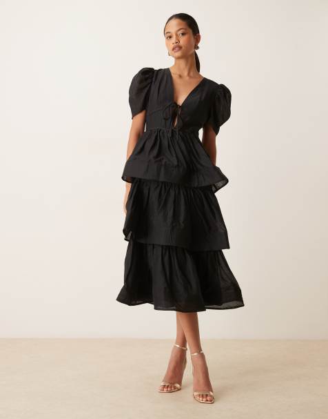 True Decadence Tie front tiered maxi dress in black - view 1
