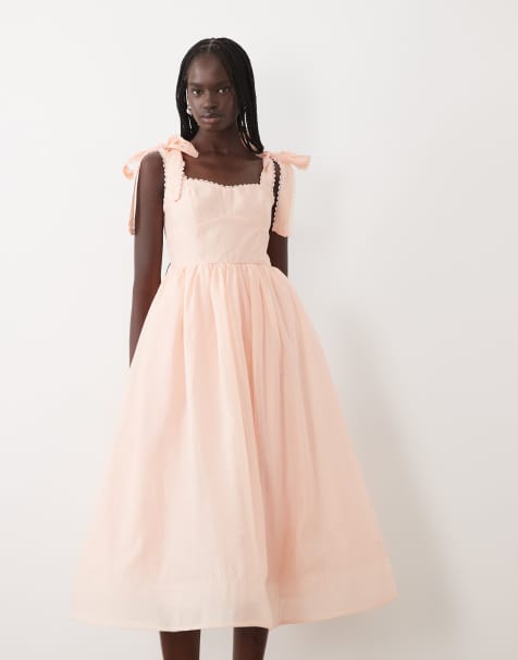 True Decadence Tie-strap midi-dress in dusty peach - view 1