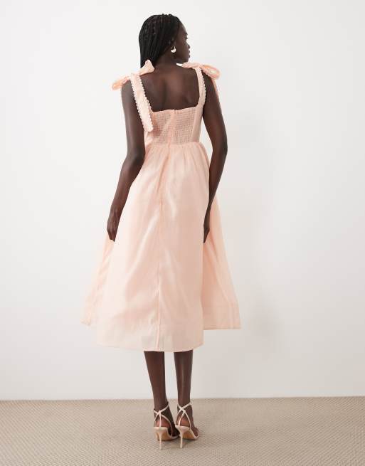 True Decadence Tie-strap midi-dress in dusty peach, 3 of 4