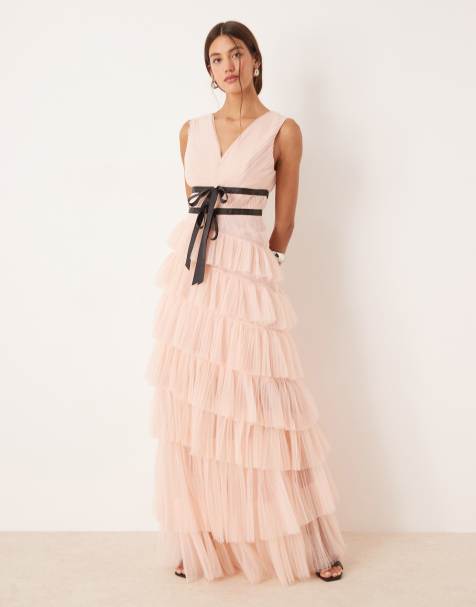True Decadence Tiered dropped waist maxi dress in peachy pink