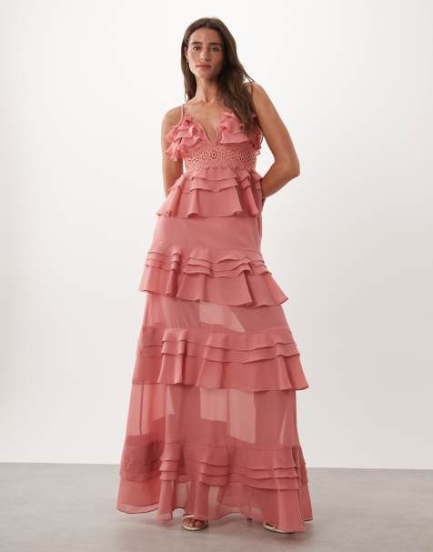 True Decadence Tiered ruffle maxi dress in pinky coral - view 1