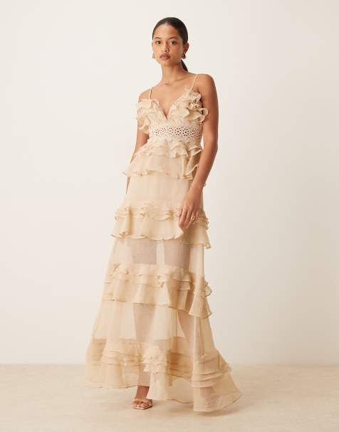 True Decadence Tiered ruffle maxi dress in stone - view 1