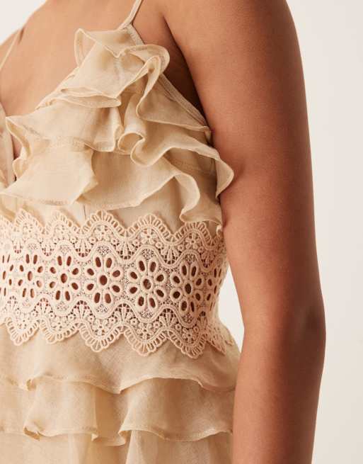 True Decadence Tiered ruffle maxi dress in stone, 2 of 4