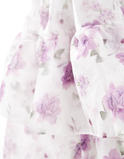 True Decadence Tiered ruffle midi skirt in lilac floral organza, 5 of 5