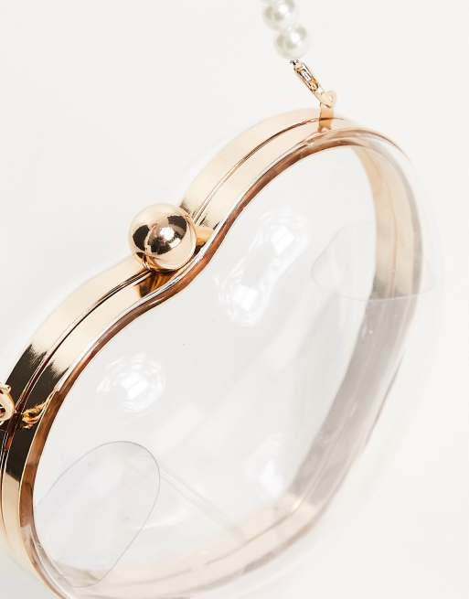 True Decadence Transparente herzformige Clutch Tasche mit Kunstperlen Griff ASOS